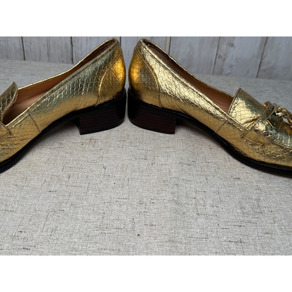 Luiza Barcelos Metallic Gold Snake-Embossed Tassel Loafers Women's 10B (EU 41) - Picture 3 of 6